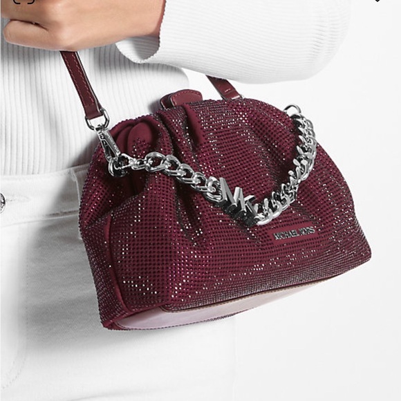 NWT MICHAEL MICHAEL KORS Nola Small Crystal Embellished Chain Crossbody Oxblood - Picture 7 of 16